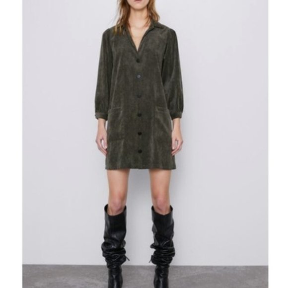 Zara Dresses & Skirts - Zara Corduroy Button Through Shirt Dress sz Large